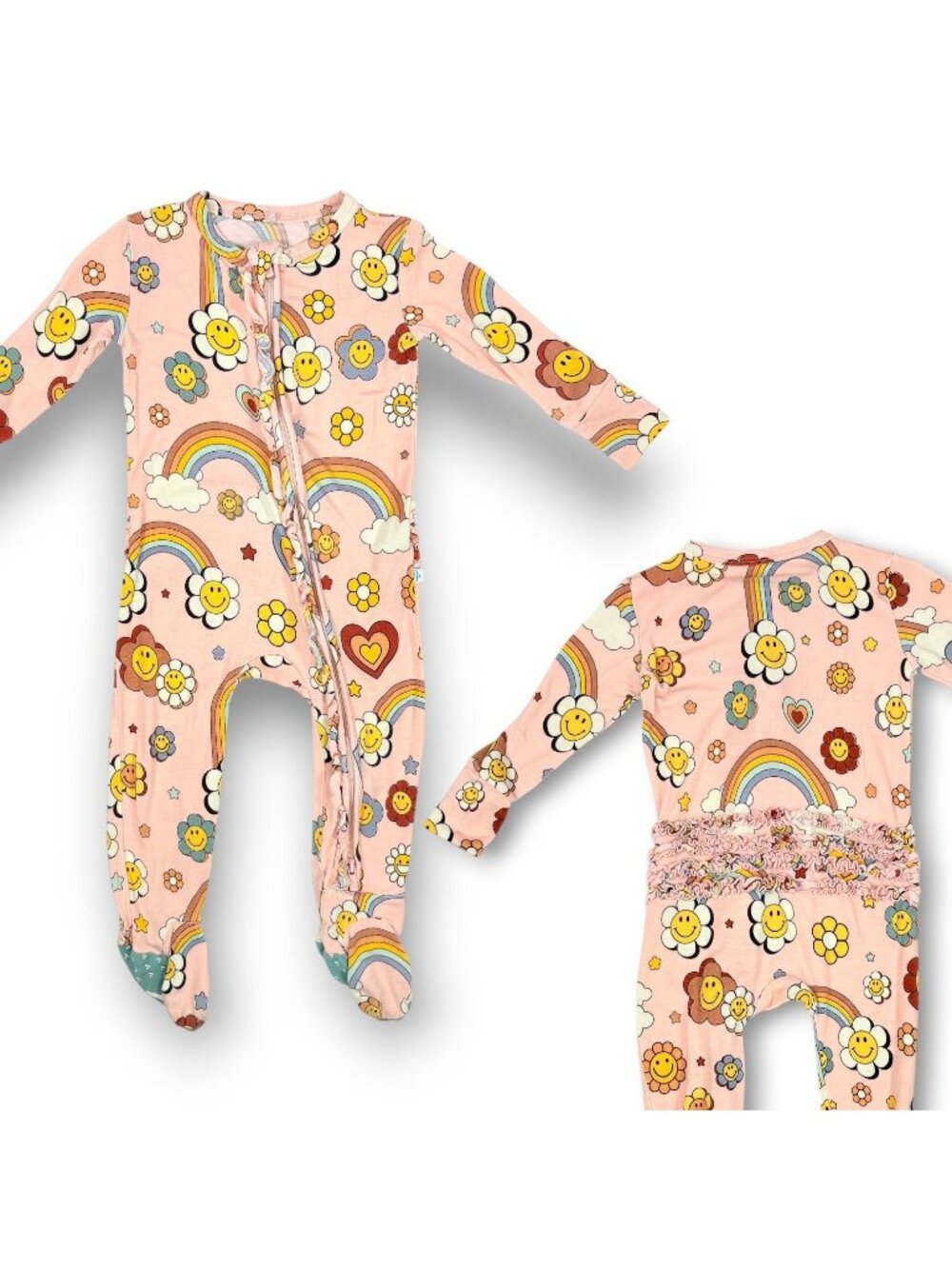 Posh Peanut Groovy Rainbow Ruffle Bum Bamboo Footie Zipper Sleeper 9-12m